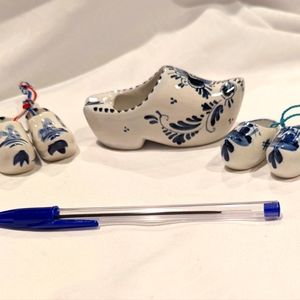 5 Piece Set Delft Vintage Holland Ceramic Shoes & Animals